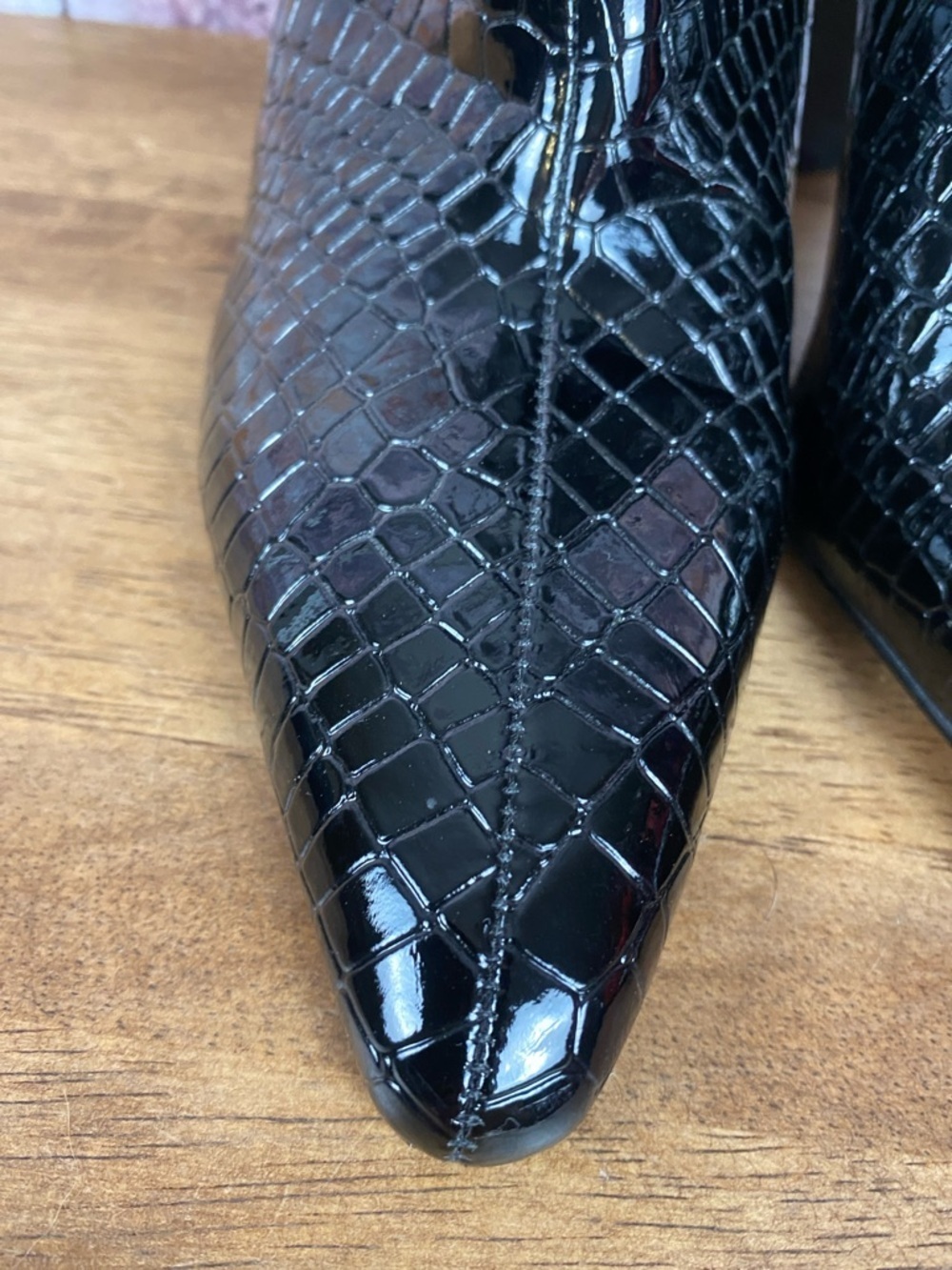 Steve Madden Black Croc-Embossed Faux Leather High Heel Knee-High Boots Sz 7.5 - Picture 8 of 15